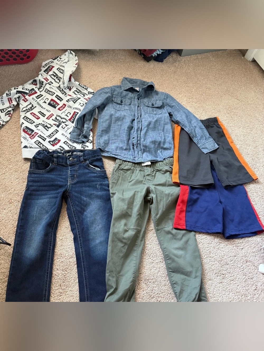 4T Mixed Boys Clothing Bundle with Chambray Shirt and Jeans - Blue, Green, Gray